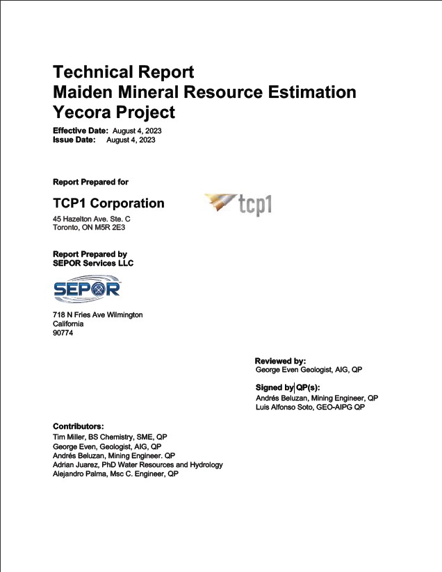 NI 43-101 Maiden Mineral Resource Estimate - Yecora Project